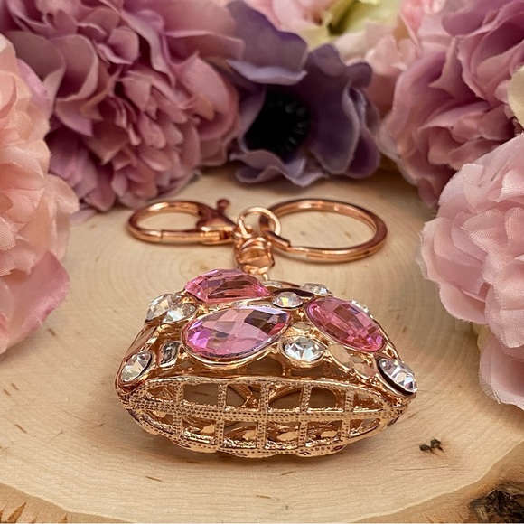 Gorgeous Gold Handbag with Pink Crystals Keychain - Picture 10 of 13